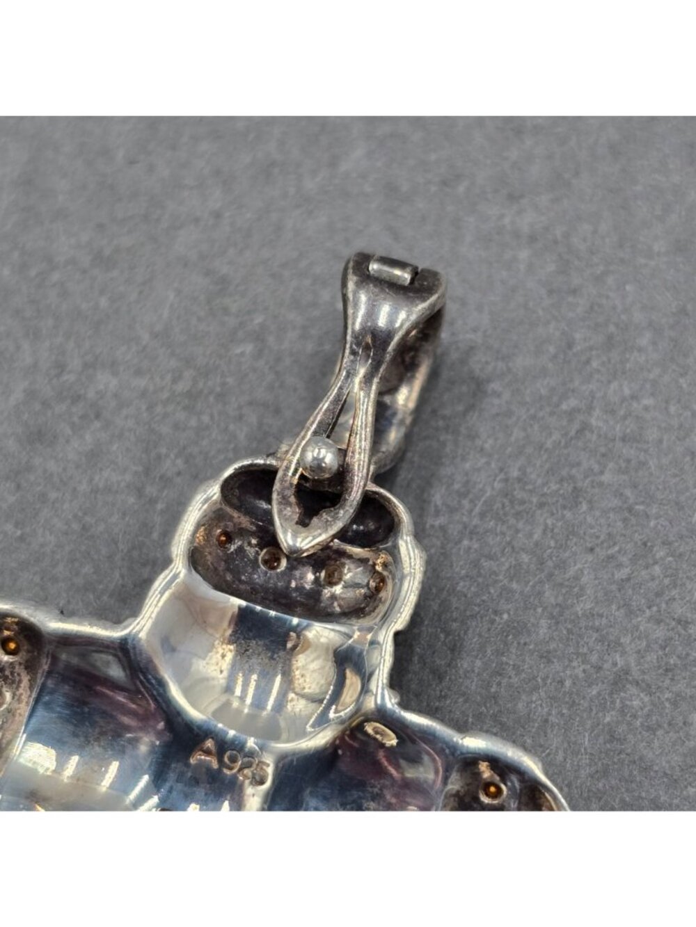 Vintage Sterling Silver Maltese Cross Marcasite Quartz Enhancer Pendant 1.5" - Picture 4 of 10